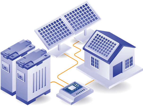 Eco verde de gran red de baterías para almacenar energía de paneles solares para el hogar  Ilustración