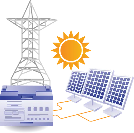 Eco verde de la red de paneles solares para electricidad doméstica.  Ilustración