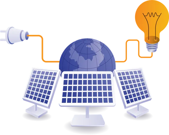 Eletricidade verde ecológica a partir da tecnologia de energia de painel solar  Ilustração