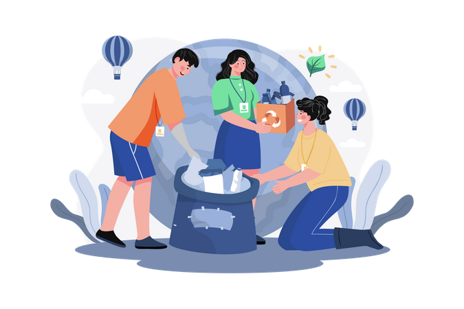Eco Volunteers Cleaning Garbage Illustration