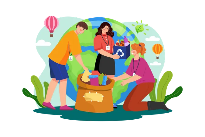 Eco Volunteers Cleaning Garbage  Illustration