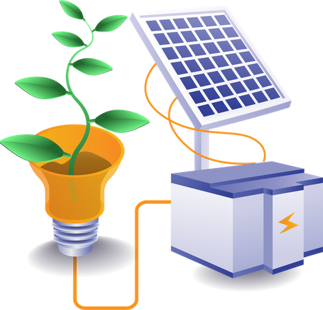 Eco with solar panel energy batteries  Illustration