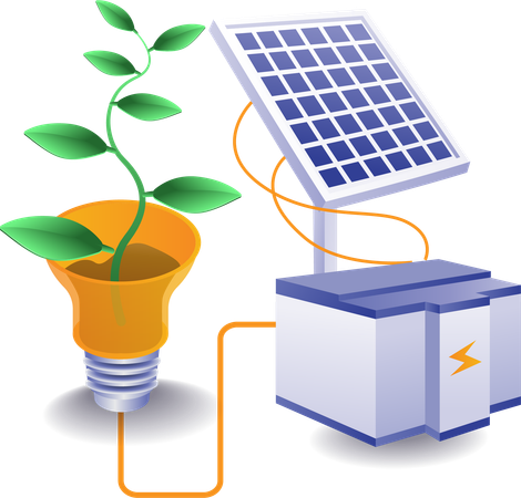 Eco with solar panel energy batteries  Illustration