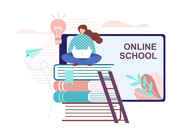 École et cours en ligne  Illustration