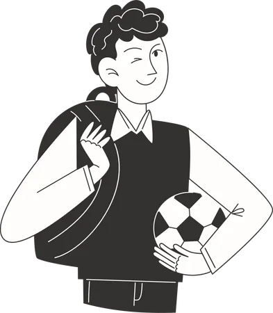 Écolier en uniforme scolaire avec ballon de football sac à dos  Illustration