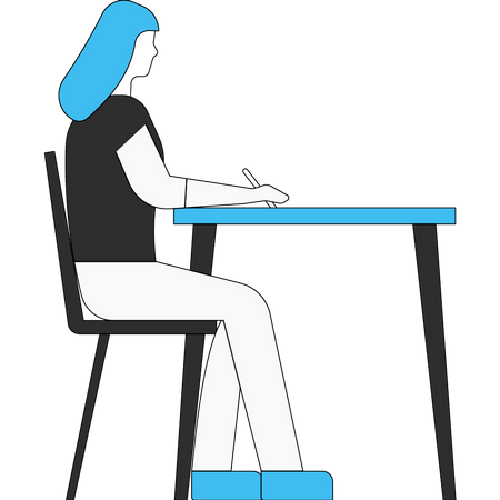 Écolière assise sur le bureau  Illustration