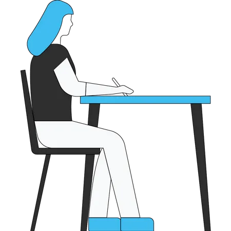 Écolière assise sur le bureau  Illustration