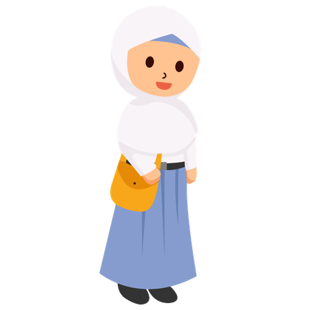 Fille en hijab avec un cartable  Illustration