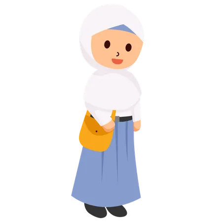 Fille en hijab avec un cartable  Illustration