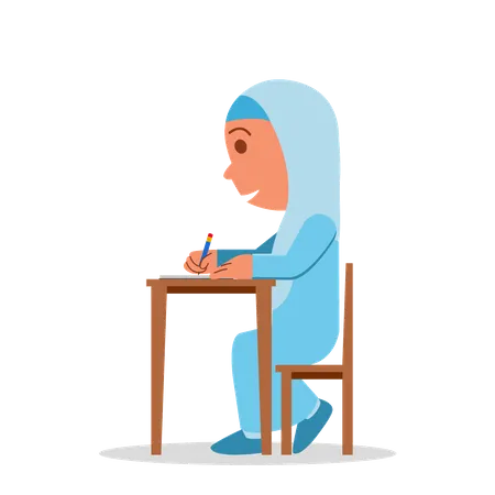 Écolière musulmane faisant ses devoirs  Illustration