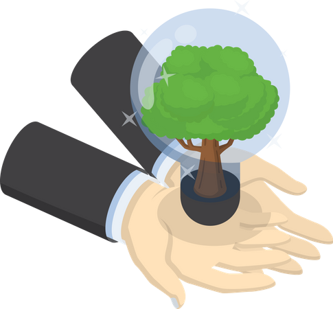 Ecological businessman holding eco plant  Illustration