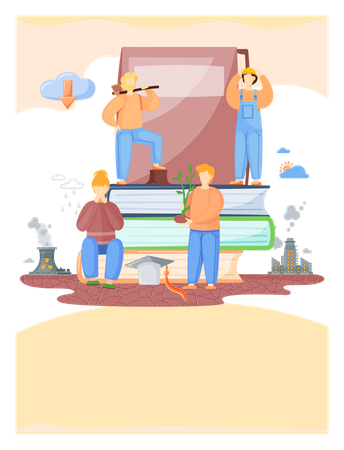 Ecologist scientist taking care of nature and learns  Illustration