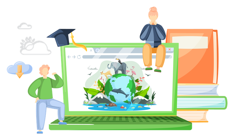 Ecologist scientist taking care of nature and learns  Illustration