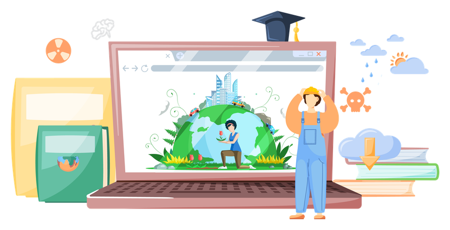 Ecologist scientist taking care of nature and learns  Illustration