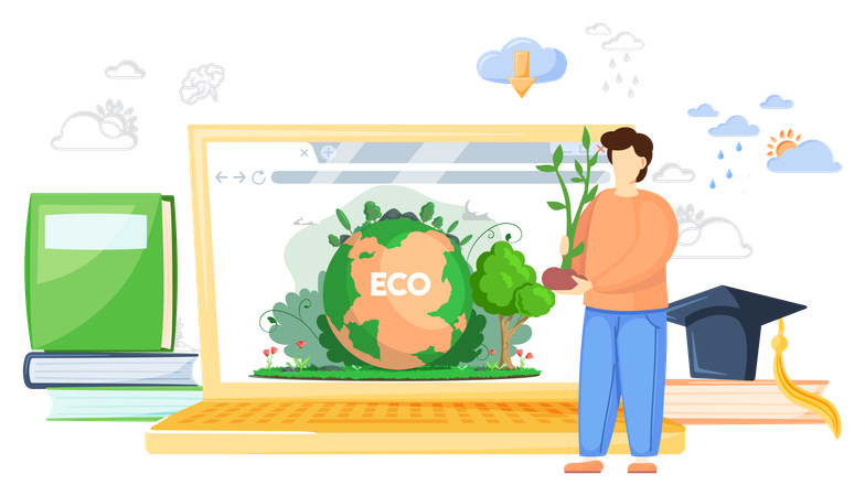 Ecologist scientist taking care of nature and learns  Illustration