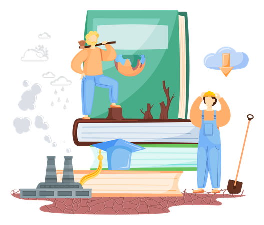 Ecologist scientist taking care of nature and learns  Illustration