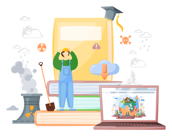Ecologist scientist taking care of nature and learns  Illustration