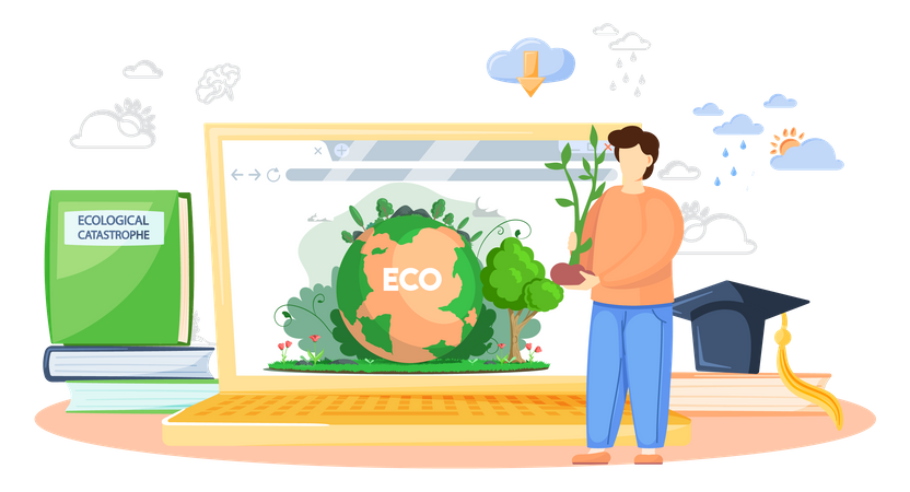 Ecologist scientist taking care of nature and learns  Illustration