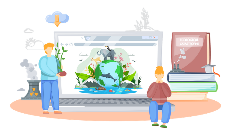 Ecologist scientist taking care of nature and learns  Illustration