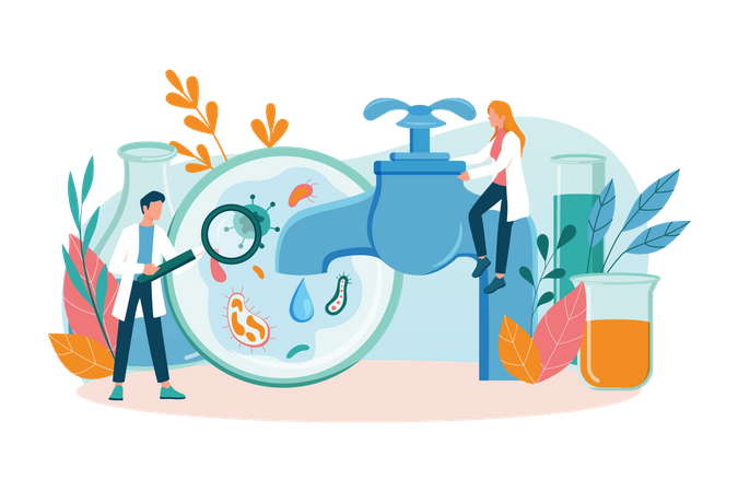 Ecologist taking care of Earth and Air, soil and water  Illustration