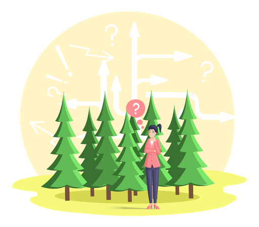Ecologist woman thinking about environmental protection  Illustration
