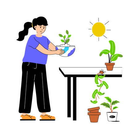 Ecologista carregando planta  Ilustração