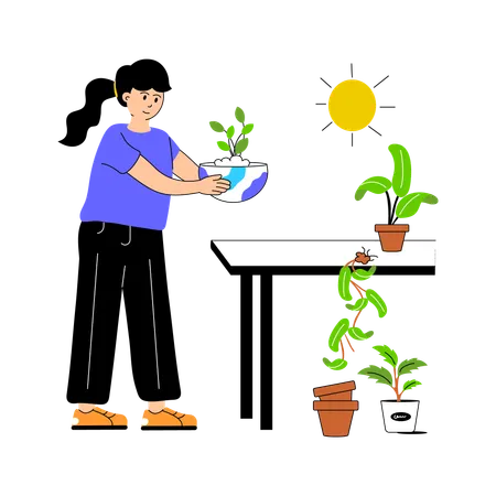 Ecologista carregando planta  Ilustração