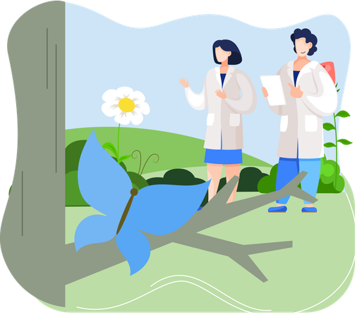Ecologists scientists conduct insect research  Illustration