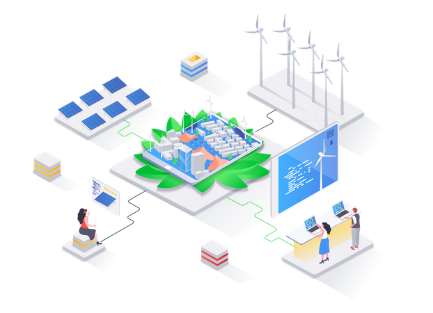 Ecology conservation and safety, renewable resources end green energy technology  Illustration