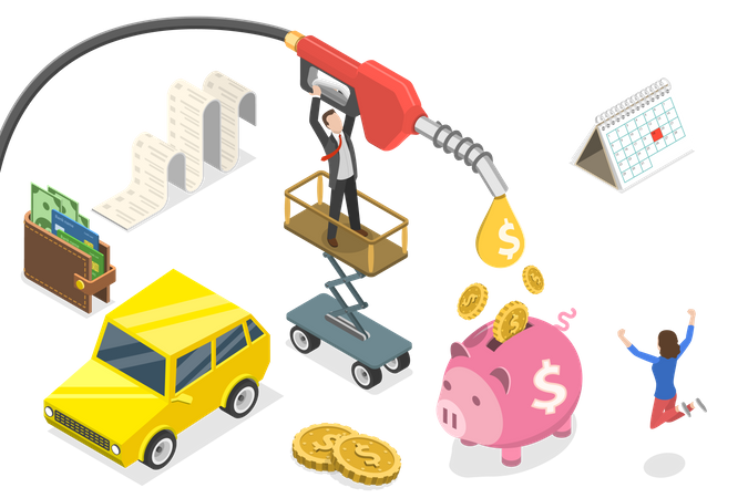 Economia de Combustível, Reduzindo o Consumo de Combustível e Economizando Dinheiro na Gasolina  Ilustração