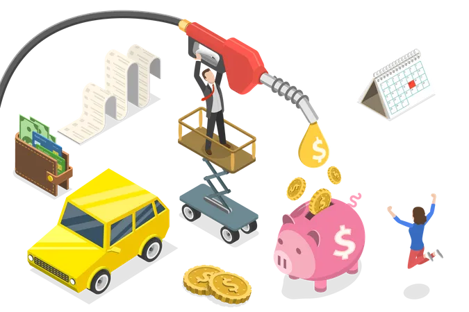 Economia de Combustível, Reduzindo o Consumo de Combustível e Economizando Dinheiro na Gasolina  Ilustração