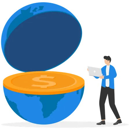 Economia internacional, investimento global, oportunidade financeira em todo o mundo  Ilustração