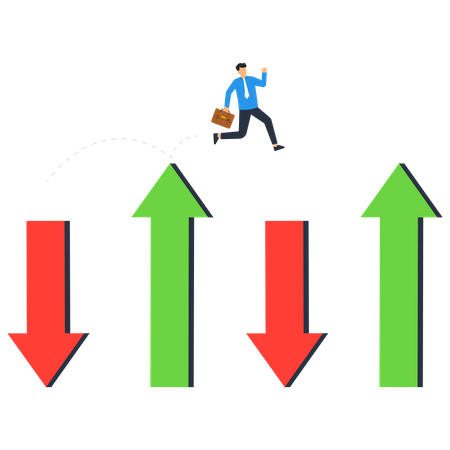 Economic and investment improvement or recover from crisis, stock market or crypto uncertainty, change from down turn to rising up concept  Illustration