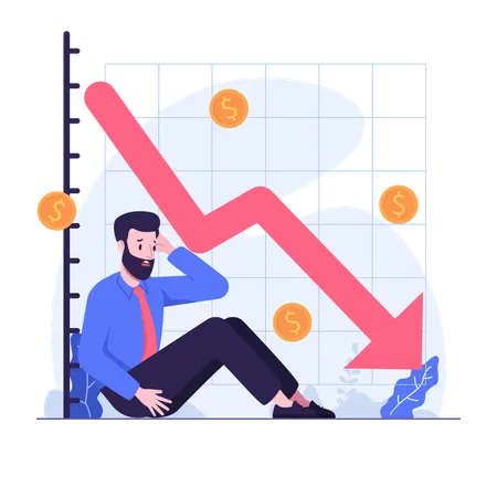 Illustration Of Businessman Feel Frustrated While Sitting Because Of Financial Crisis Illustration