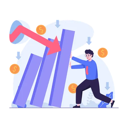 Illustration Of Businessman Holds Falling Market Chart Illustration