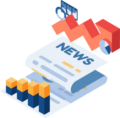Flat 3 D Isometric Economic Newspapers With Financial Chart Economic And Business News Concept Illustration