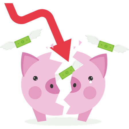 Economic slump and money saved in piggy banks  Illustration