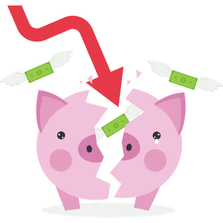Economic Slump And Money Saved In Piggy Banks Vector Illustration In Flat Style Illustration
