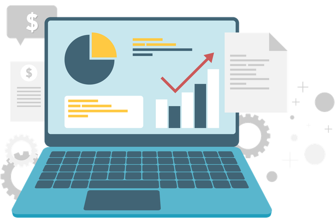 Le moniteur d'ordinateur portable affiche des infographies  Illustration