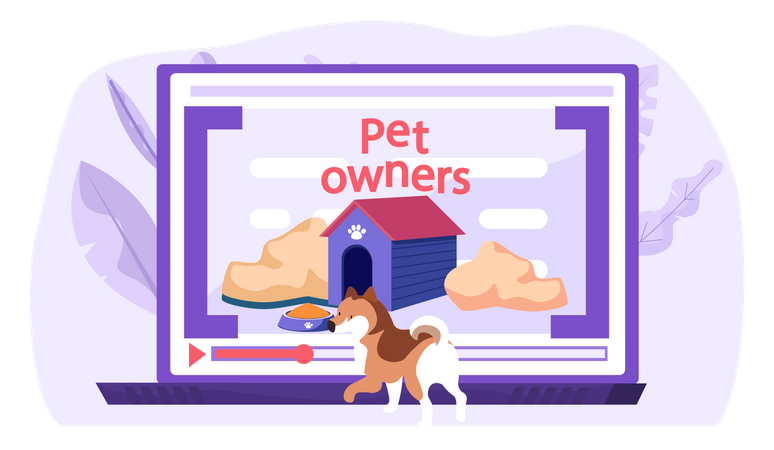 Écran d'ordinateur avec tutoriel sur la façon de garder et de nourrir les chiens à la maison  Illustration