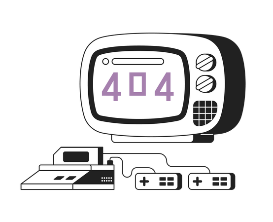 Écran TV et console pour jeu vidéo noir blanc erreur 404  Illustration