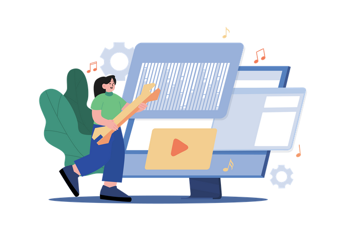 Edição de podcast por mulher  Ilustração