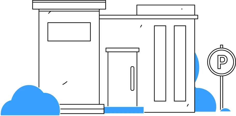 Edificio con estacionamiento al frente  Ilustración
