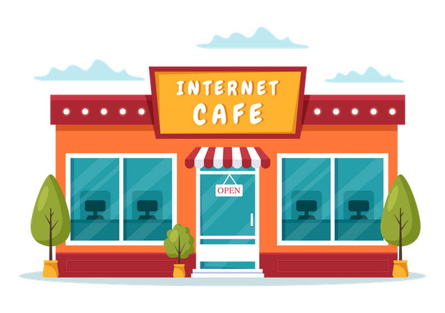 Edifício de cibercafé  Ilustração