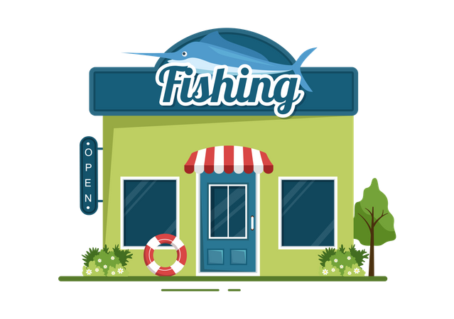 Edifício de loja de pesca  Ilustração