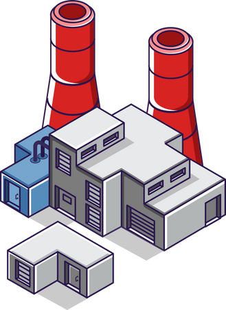 Edifício industrial de fábrica com chaminé  Ilustração