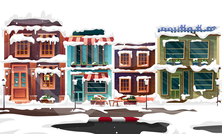 Edifícios em neve  Ilustração