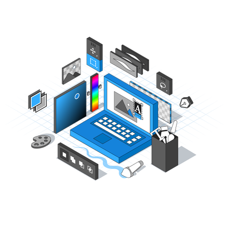 Développeur de logiciels travaillant sur des mises en page  Illustration