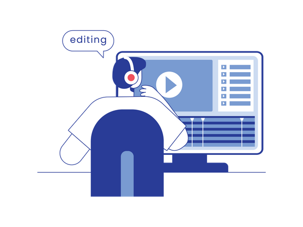 Editor de video haciendo edición de video en vivo  Ilustración