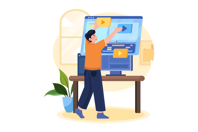Editor de video masculino  Ilustración
